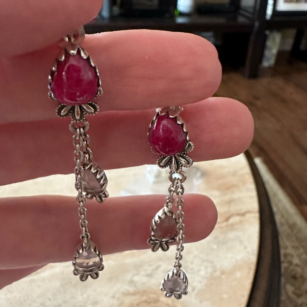 Natural ruby and rose quartz earrings